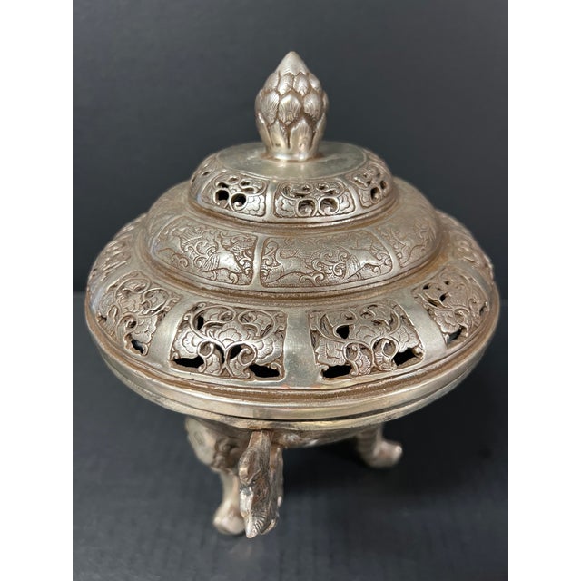 Late 20th Century Chinese Art Silver Gilt Bronze Metal Incense Burner For Sale In New York - Image 6 of 11