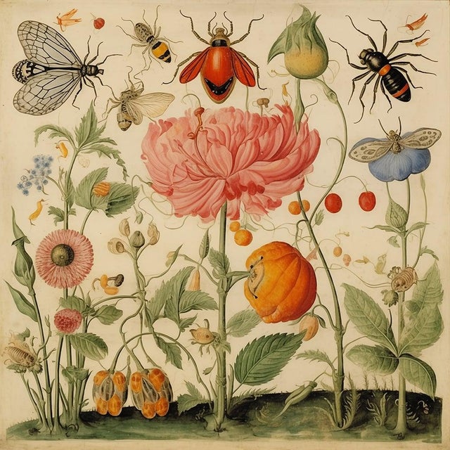 French Country Gallery Wall Installation 'Insects and Flowers' Botanical Floral Prints | Unframed For Sale - Image 3 of 8