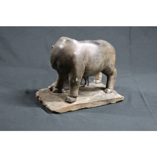 Figurative 1970s Figural Hand‑Carved Stone Mother Boar & Baby Sculpture — 15.5 Lb Collectible For Sale - Image 3 of 6