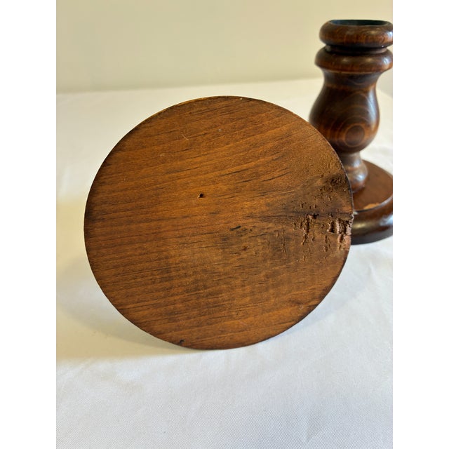 Wood Rustic Turned Wood Candlestick Holders, Pair For Sale - Image 7 of 7