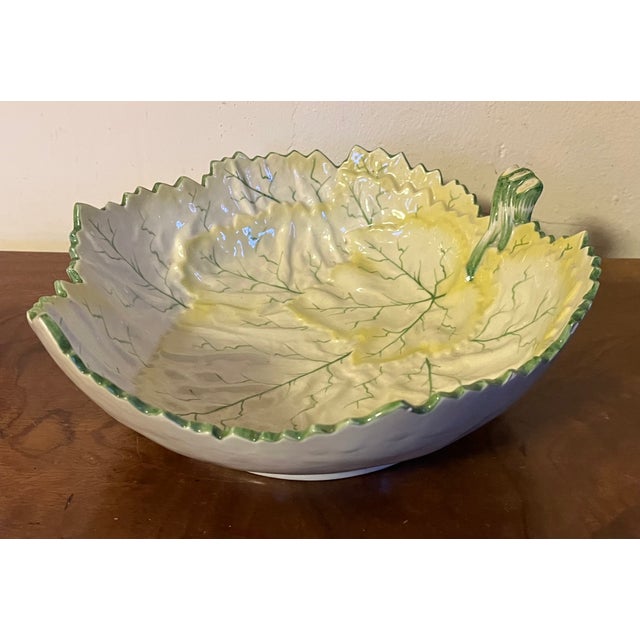 Large Portuguese Majolica Pottery Leaf Centerpiece or Serving Bowl For Sale - Image 4 of 13