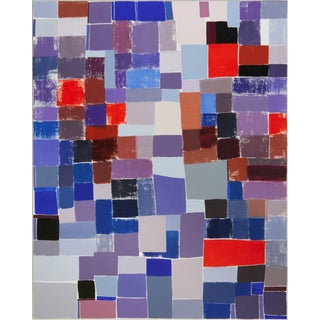 "Squares / Orange Blue Grey" Large Abstract Oil Painting by Simon Findlay For Sale