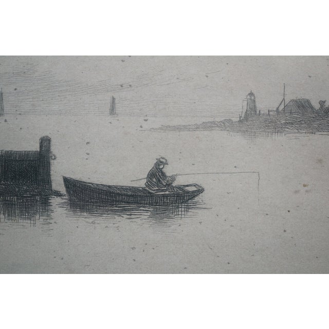 Antique Alfred J Haller Signed Fishing Village Sailboats Harbor Etching 23" For Sale - Image 12 of 12