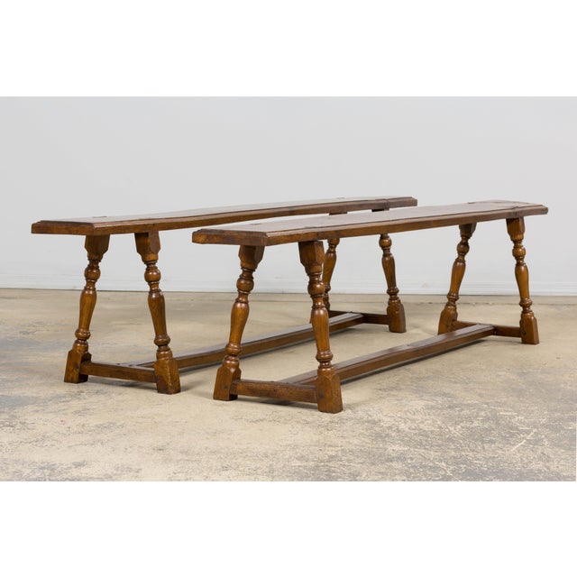 Brown Late 19th Century French Provincial Oak Farmhouse Benches – A Pair For Sale - Image 8 of 16