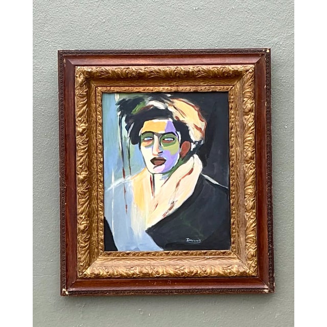 Vintage Expressionist Portrait Oil on Canvas For Sale - Image 9 of 12