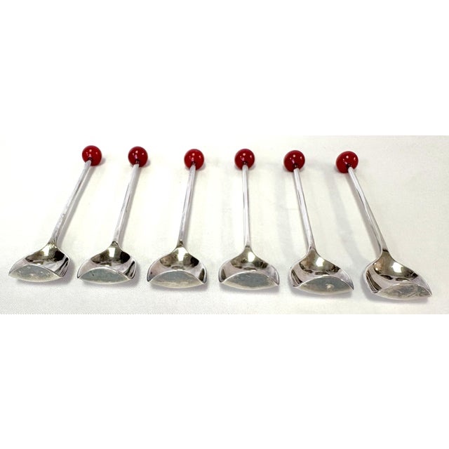 Metal 1920's Art Deco Silverplate Cocktail Muddling Spoons Made in England- Set of 6 in Box For Sale - Image 7 of 18