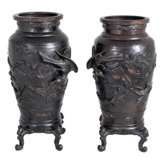Japanese Bronze Baluster Vases, Pair For Sale