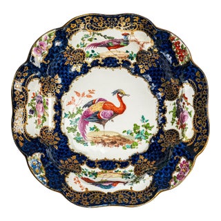Beautiful 19th Century Antique Hand Painted Plate Cobalt Blue Gilt Porcelain Bird Motif England Home Decor (Repaired) For Sale