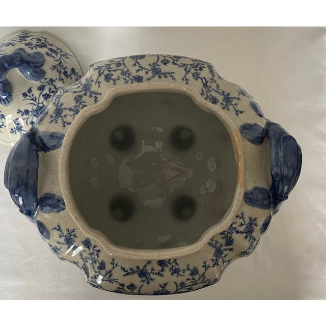 Vintage Blue & White Footed Tureen With Handles For Sale - Image 4 of 9