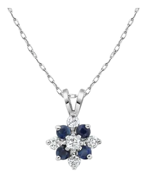 Sapphire Diamond Flower Shaped Necklace 14k White Gold 16"
