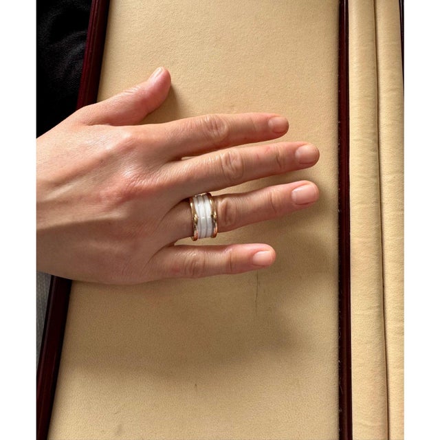 Bulgari B Zero Wide Four- Band , 18 Karat Rose Gold Loops White Eternity Band, Size 9 For Sale - Image 14 of 16