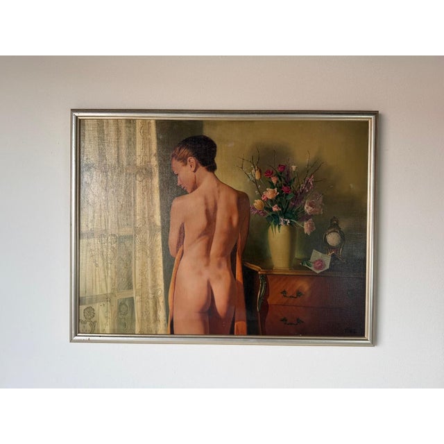 1960s Nat Krate (1918–2013) “The Awakening” Original Oil on Canvas Painting in Silver Wood Frame For Sale - Image 18 of 18