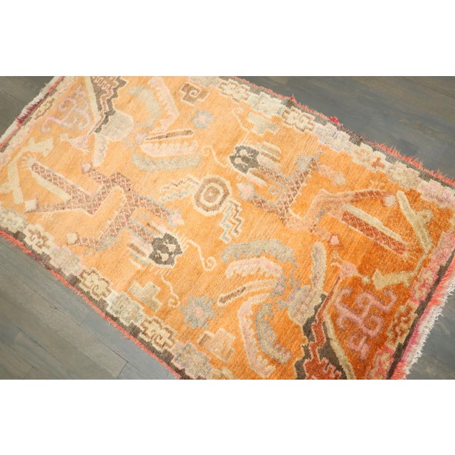 Folk Art Orange Vintage Tibetan Rug no. j5291 For Sale - Image 3 of 5