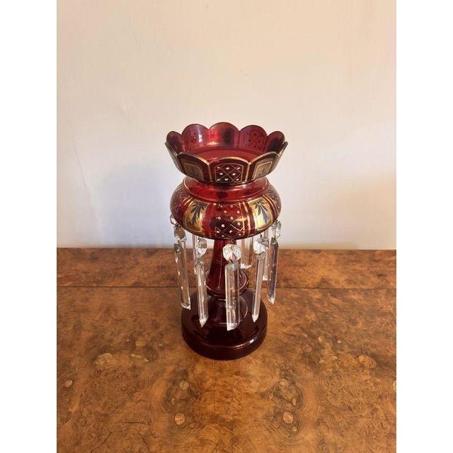 Large Antique Victorian Ruby Glass Lustre, 1860s For Sale - Image 6 of 7