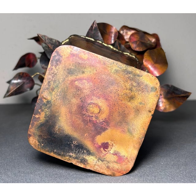 Metal Vintage 1960’s American Brutalist Welded Copper/Brass Roses in Flower Pot Sculpture For Sale - Image 7 of 7