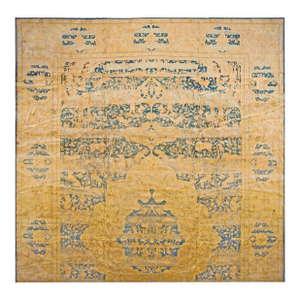 1920s Blue Navy Medallion Antique Indian Lahore Rug 14' X 23' Handknotted Wool Carpet