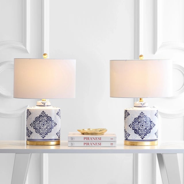 Melanie Table Lamp in Blue & White - a Pair For Sale In Philadelphia - Image 6 of 7