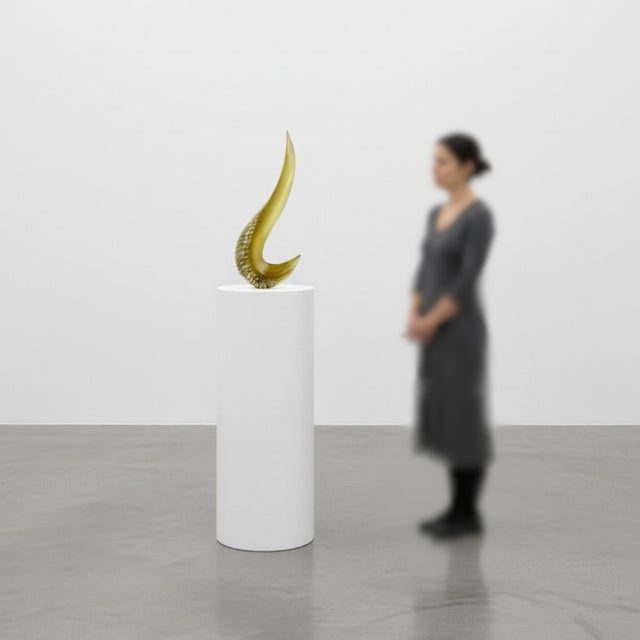 Abstract Glass Sculpture by Alex Gabriel Bernstein, Cast and Cut in Soft Yellow-Green Glass, 20" Tall For Sale - Image 12 of 12