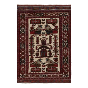 2010s Rug & Kilim’s Persian Barjasta Style Rug in Beige & Red With Bird Pictorials