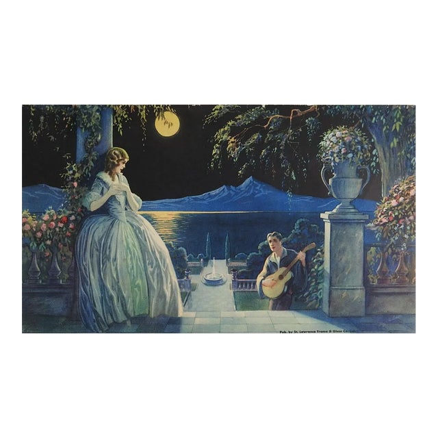 Vintage 1930s Romantic Couple Evening Moonlight Print For Sale