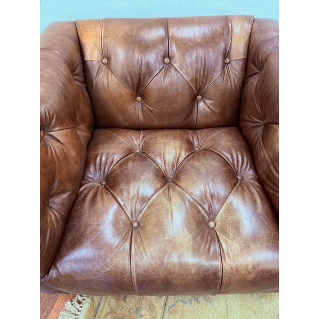 Traditional Restoration Hardware Savoy Tufted Leather Club Chair For Sale - Image 3 of 7