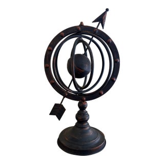 Vintage French Country Metal Garden Armillary Sundial- Outdoor Estate Decor For Sale