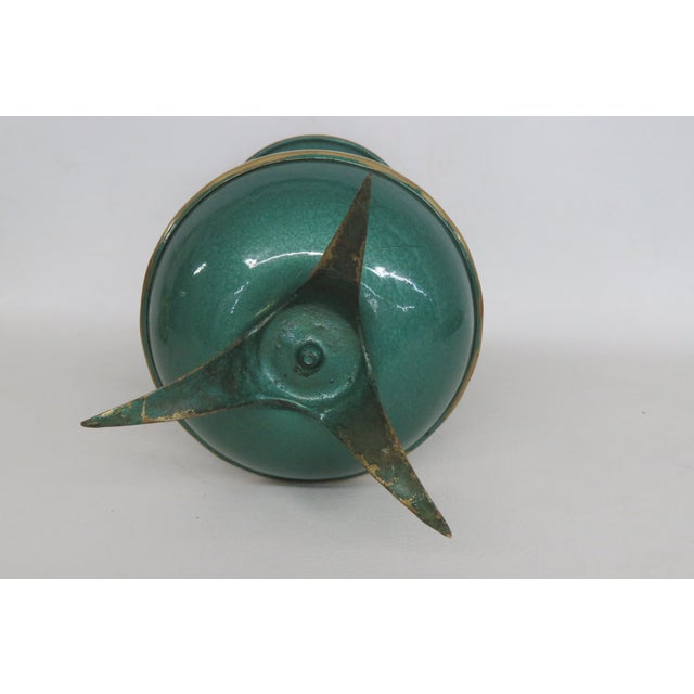 Mid Century Green Enameled Brass Tripod Vase Made in Israel Figural Motif 5002b For Sale - Image 9 of 14