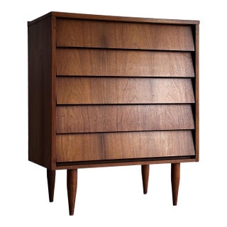 Vintage Mid Century Modern Walnut Floating Drawer Chest of Drawers For Sale