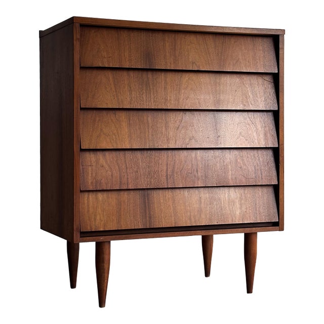 Vintage Mid Century Modern Walnut Floating Drawer Chest of Drawers For Sale