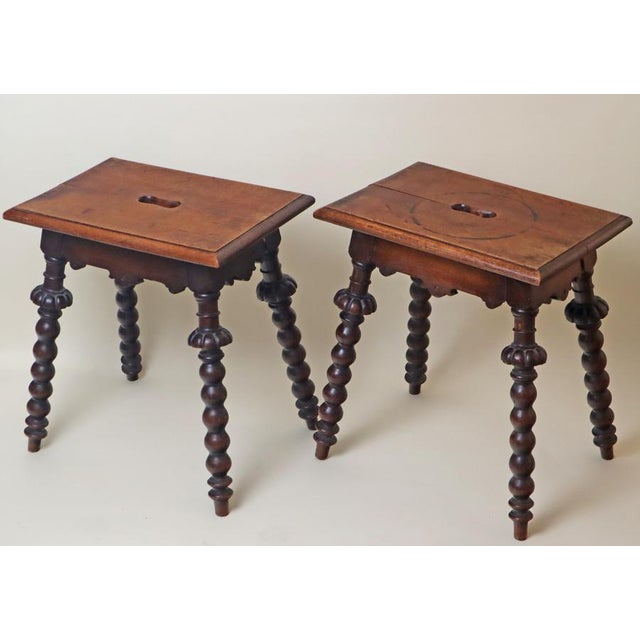 Antique Carved and Turned Oak Stools, 1850, Set of 2 For Sale - Image 11 of 17