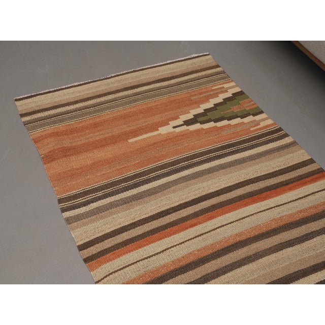 1970s Vintage Handmade Wool Cotton Terracotta Runner Rug For Sale - Image 9 of 11