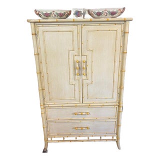 1970's Faux Bamboo Yellow Armoire by Century Furniture For Sale