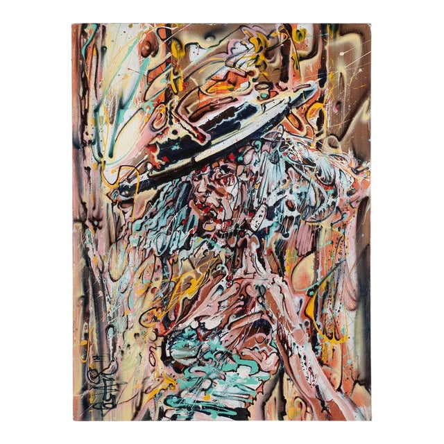 "Portrait of a Woman With Hat" Contemporary Modernist Abstract Figurative Oil Painting by Costain For Sale