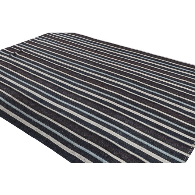 Rug & Kilim Vintage Geometric Beige Brown and Blue Wool Kilim Rug For Sale - Image 4 of 7