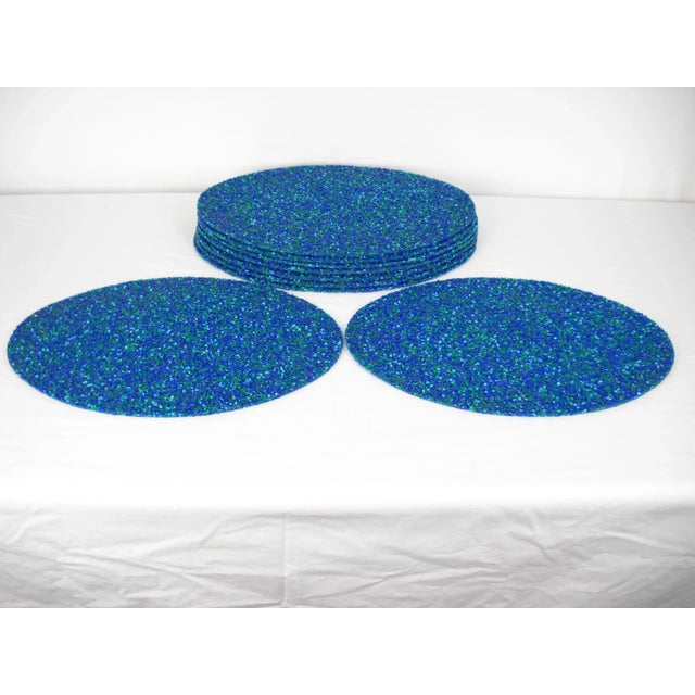 1960s Blue & Aqua Composite Placemats, S/8 For Sale - Image 4 of 10