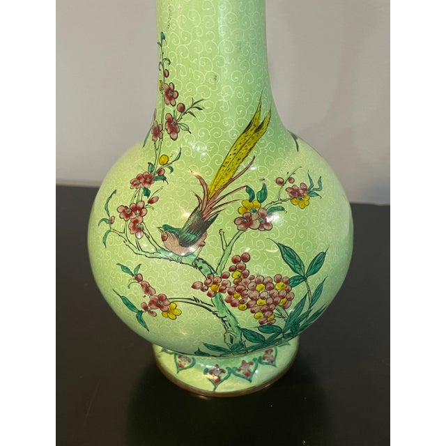 Antique Lime-Green Ground Famille Rose 'Bird and Flower' Vase For Sale - Image 4 of 9