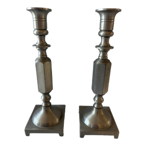 Pair of Vintage Silver Tone Solid Brass Candlesticks