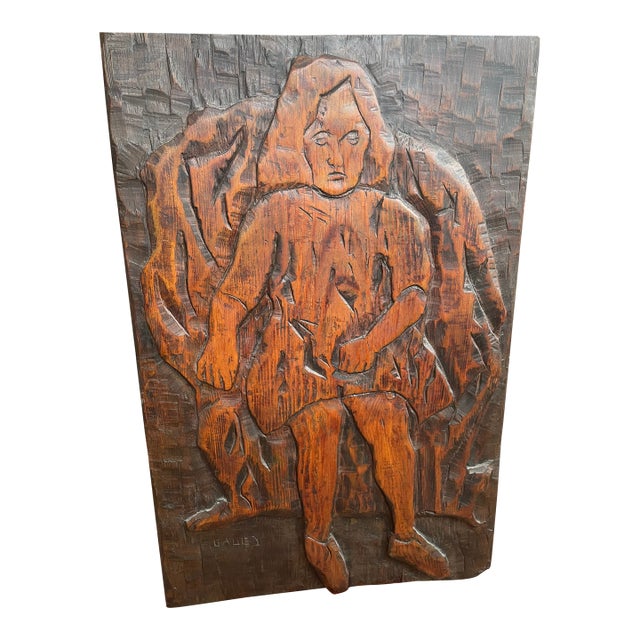 1970s Jean-Claude Gaugy Carved Wood Wall Hanging For Sale