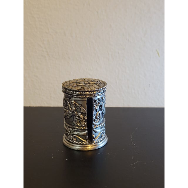 Vintage Stamp Roll Holder Pewter Angels Cherub For Sale - Image 4 of 11