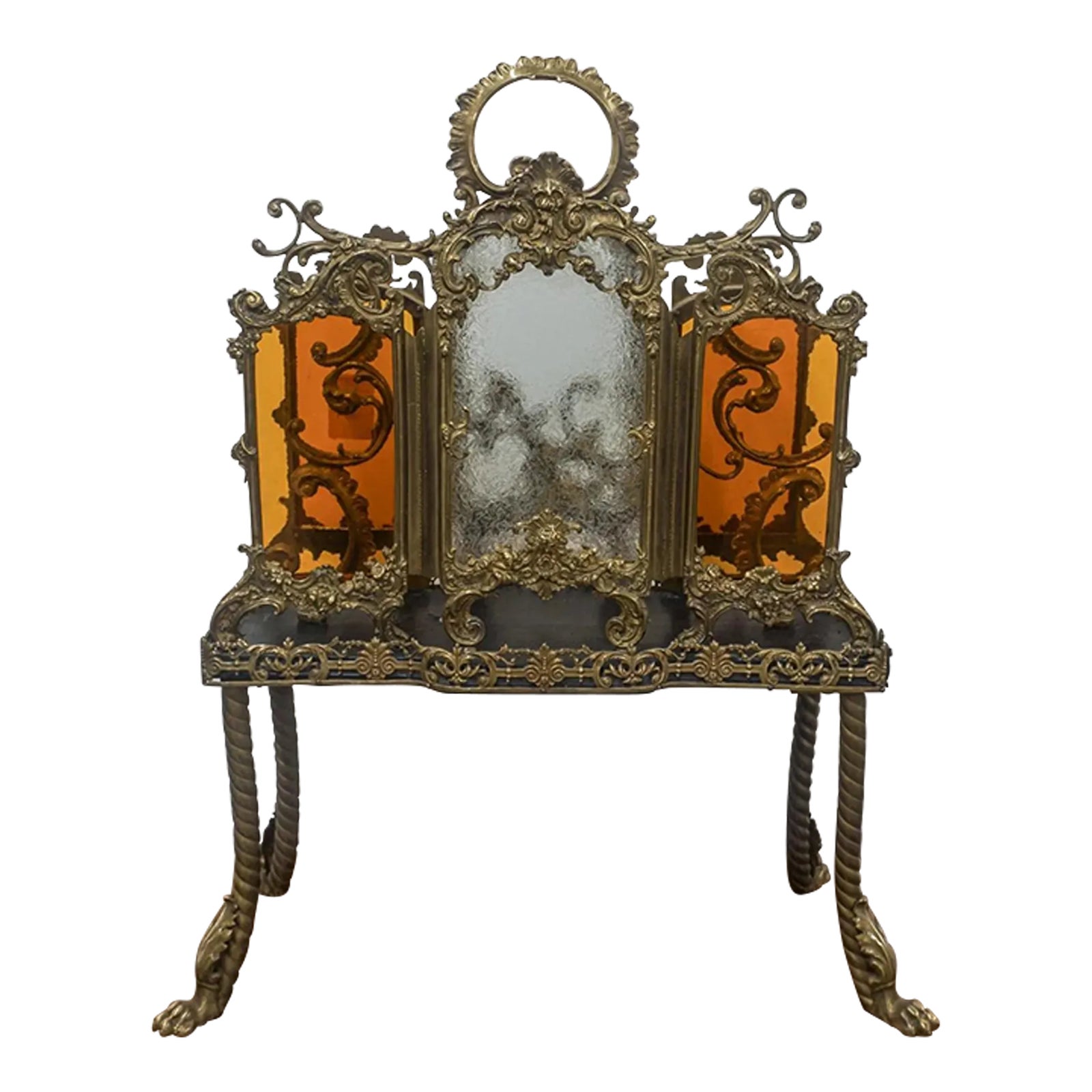 19th Century Highly Decorative Bronze and Slag Glass Magazine Rack ...