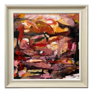 Pink Red & Orange Abstract Expressionist Painting by Contemporary British Artist For Sale