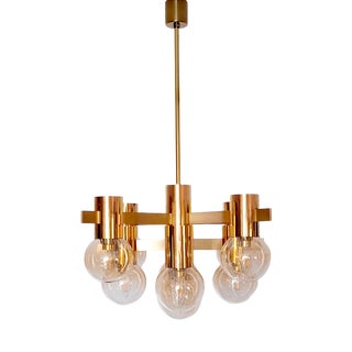 Large German Brass Sputnik Chandelier with Amber-Colored Glass Globes by Hans-Agne Jakobsson, 1960s For Sale