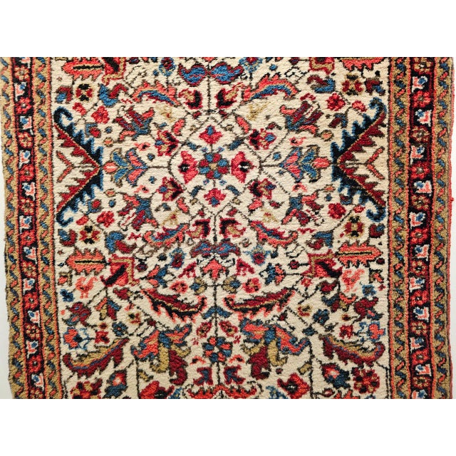 Vintage Persian Heriz Runner Rug, Hand-Knotted Wool, Allover Geometric Pattern, Ivory & Red, 3x9 For Sale - Image 10 of 14