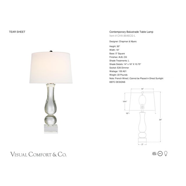 Chapman & Myers by Visual Comfort Signature Contemporary Balustrade Table Lamp in Crystal with Linen Shade Designer:...