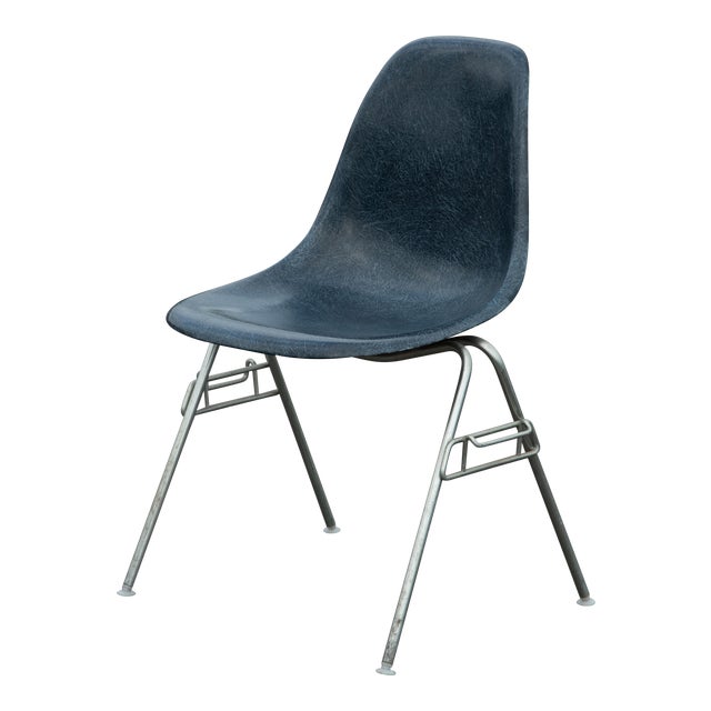 Charles & Ray Eames Navy Blue Fiberglass Stacking Chair Chairish