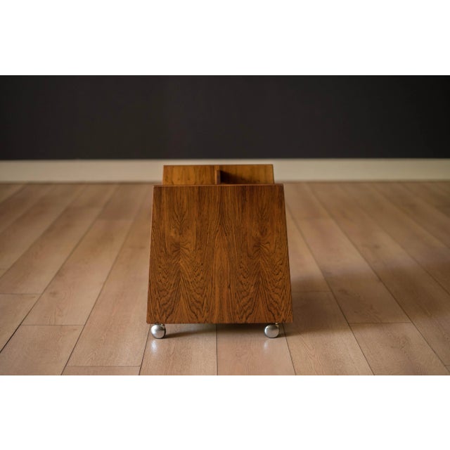 Vintage Rosewood Rolling Record Magazine Rack by Rolf Hesland for Bruksbo For Sale In Monterey, CA - Image 6 of 12