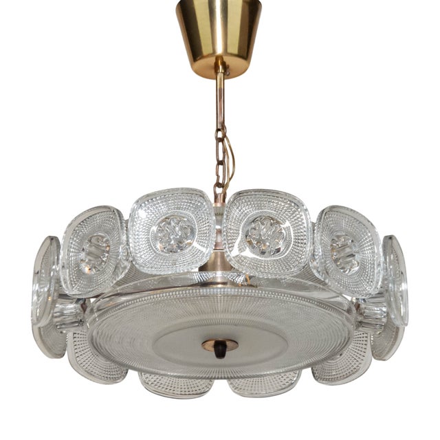 Glass Veneta Chandelier by Kjell Blomberg for Gullaskruf, Sweden, 1960s For Sale
