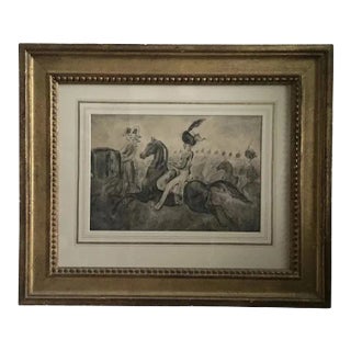 French Belle Epoque Drawing of Napoleonic Soliders on Horse Back in Carved Wood Frame by Constantine Guys For Sale