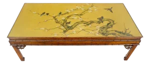 Faux Bamboo Glass Protected Painted Top Asian Style Rectangle Coffee Table