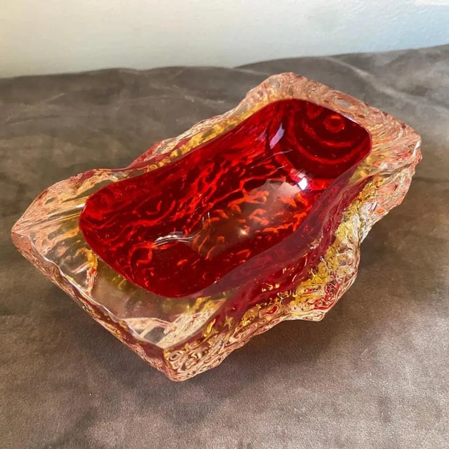 Red 1970s Mandruzzato Modernist Red Sommerso Murano Glass Ashtray For Sale - Image 8 of 10